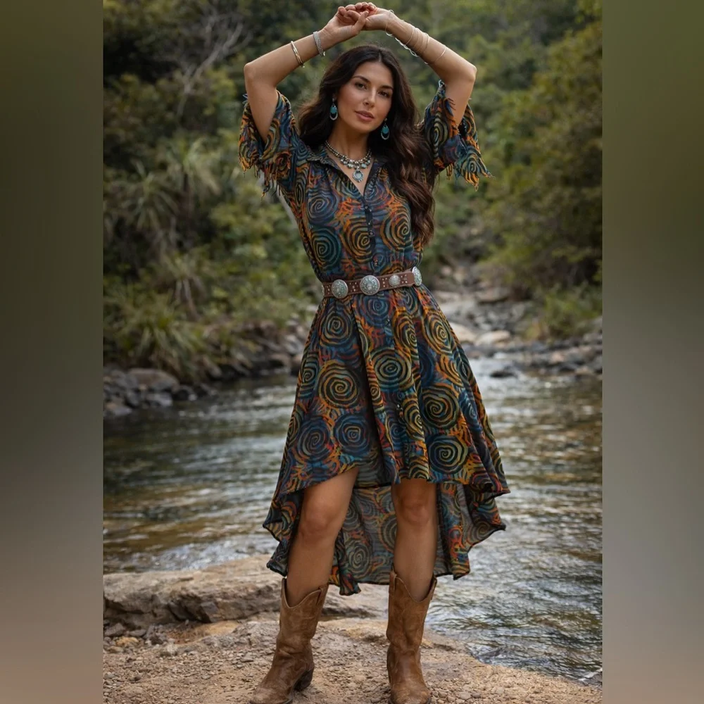 Vibrant Multicolor Asymmetrical Swirl Dress